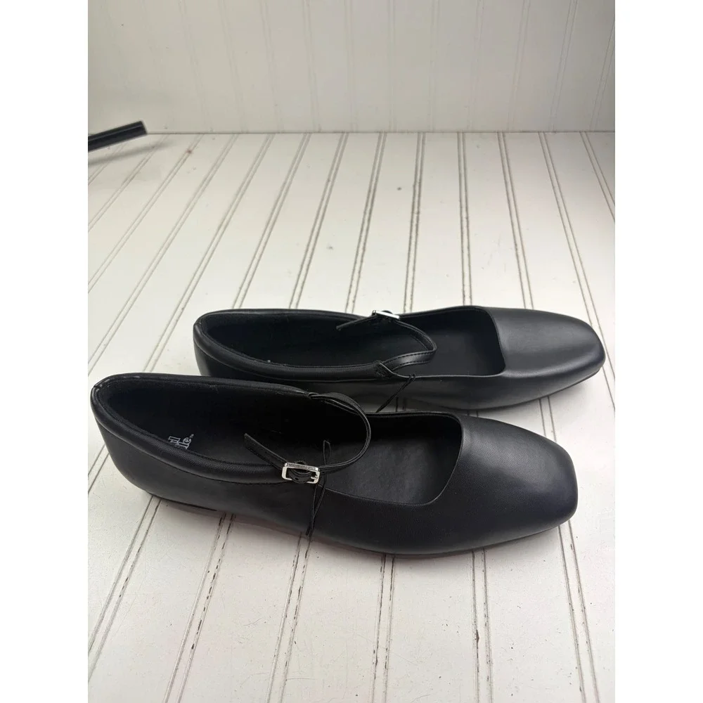 Wild Fable Elsa Black Leather Mary Jane Ballet Dress Flats Women's Size 10